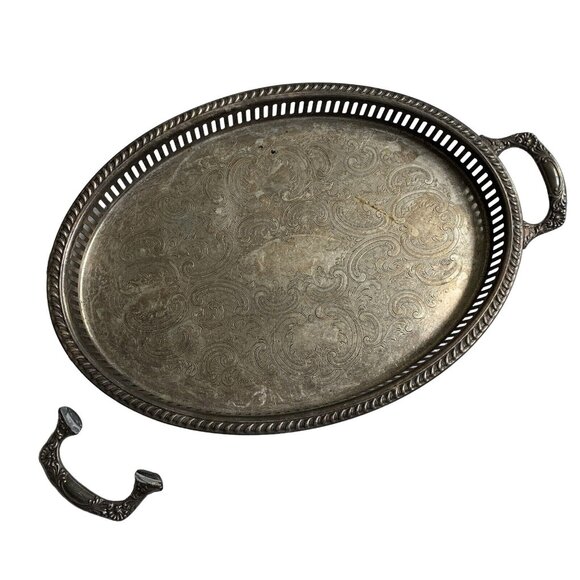 Kirk's  Silver Guild A-1 Footed Serving Tray Vintage Broken Handle - Picture 1 of 8